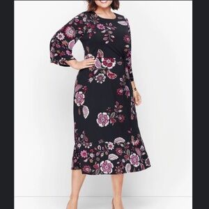 Talbots Black Dress with Pink Floral Design